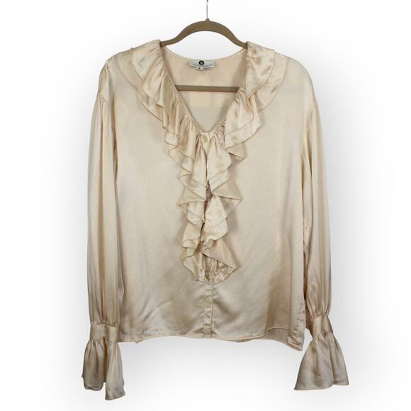 (S) Vintage SanFranciscoClothing Silk Charmeuse Ruffle Peasant Blouse Butter - Picture 9 of 9